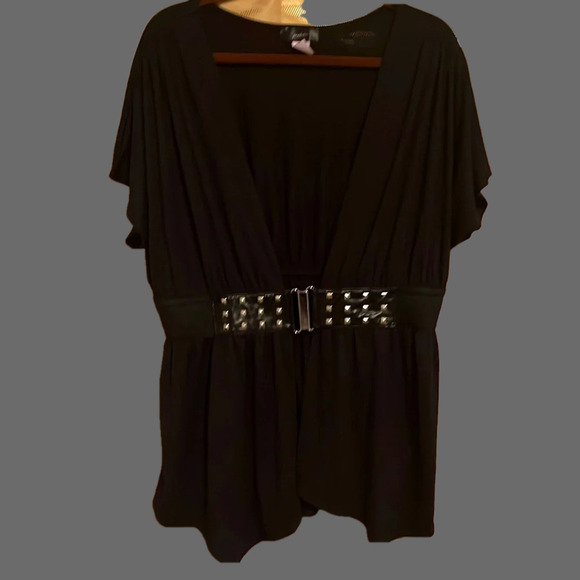 BLACK~BLOUSE W ATTACHED CARDIGAN~TOPPER~XL - Picture 1 of 6